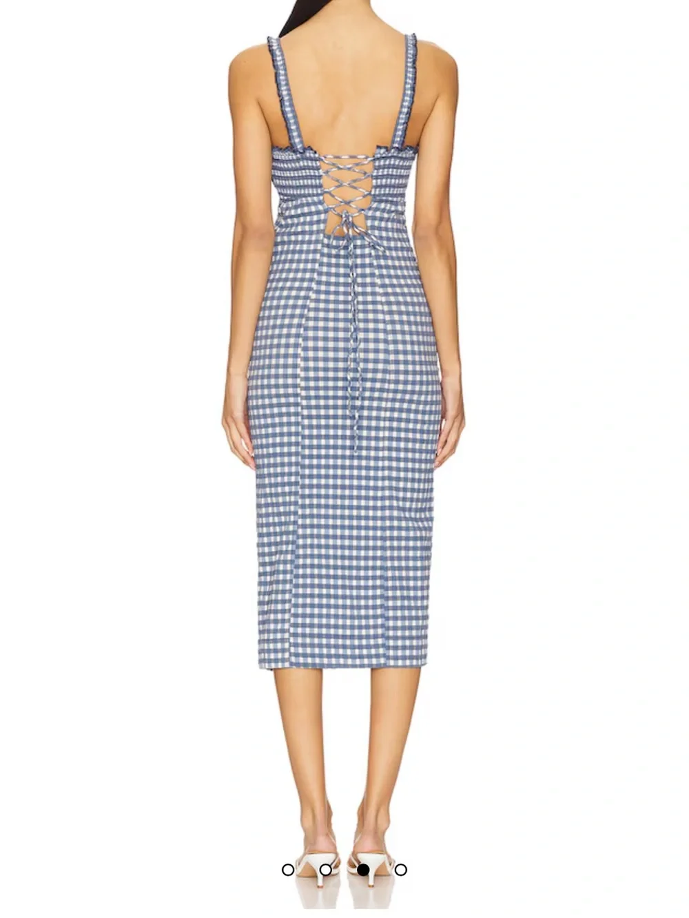 Free People Lucinda Blue Gingham Midi Dress with Tie Back